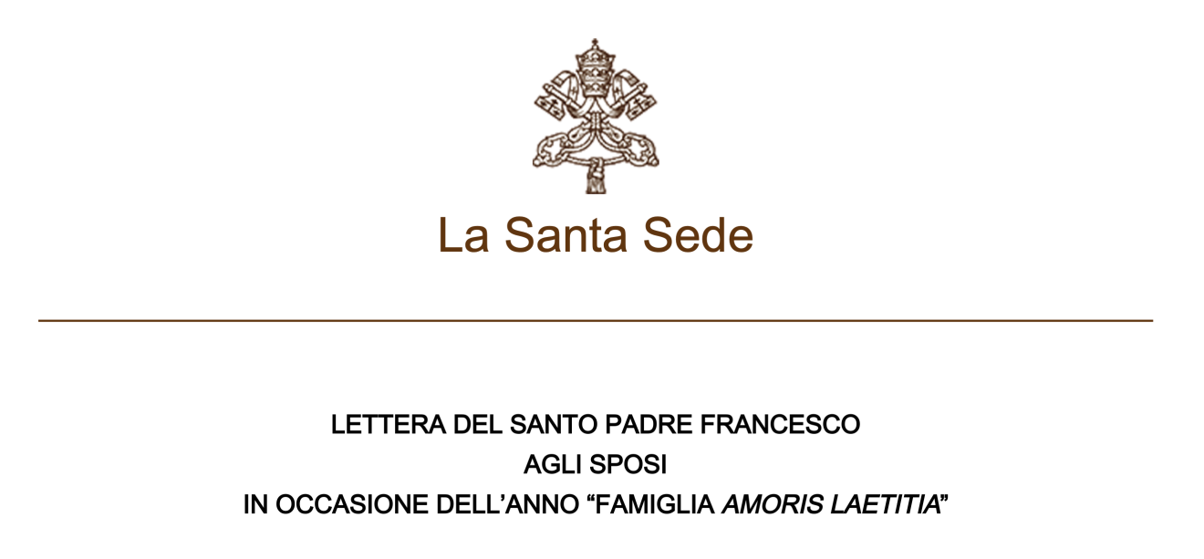 Lettera del Santo Padre agli Sposi – Ufficio Famiglia